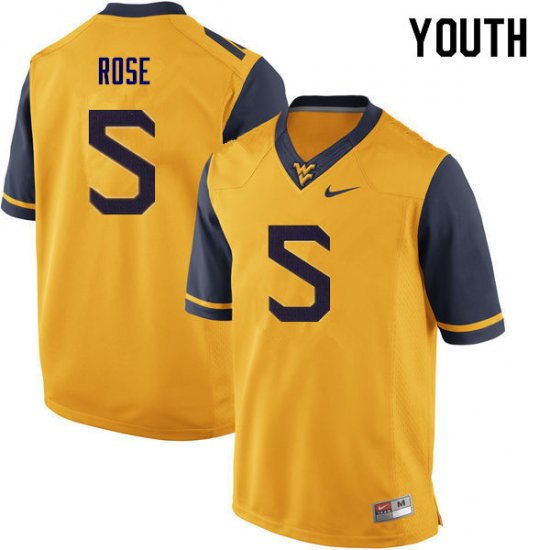 Youth West Virginia Mountaineers NCAA #5 Ezekiel Rose Yellow Authentic Nike Stitched College Football Jersey CJ15I02BA